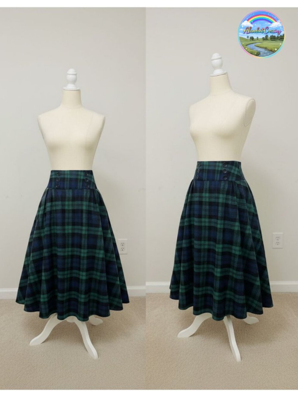 High Waist Pleated A-Line Plaid Midi Skirt with Pockets